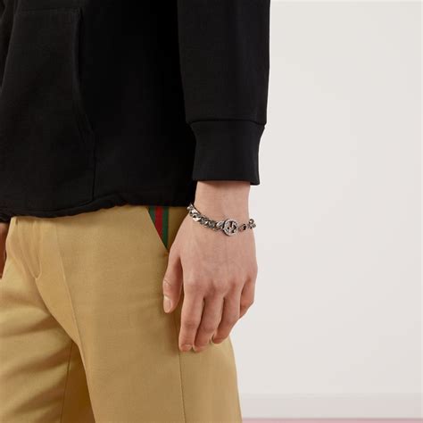 gucci aged sterling silver interlocking g chain bracelet|interlocking g silver groumette bracelet.